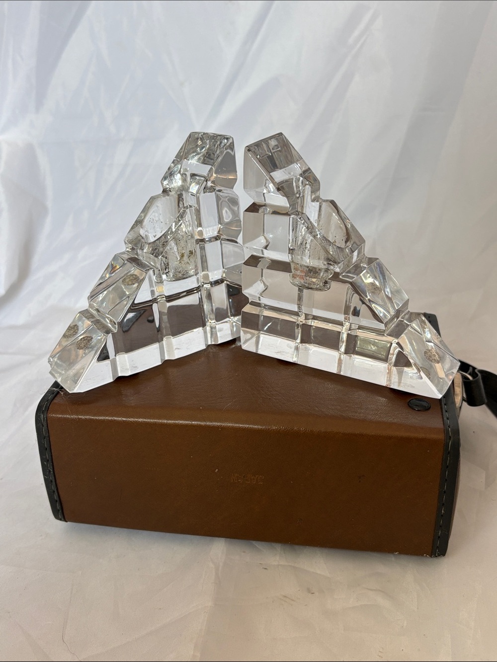 Miller Rogers Crystal Step Wedge Bookend Candle Holders - Clear